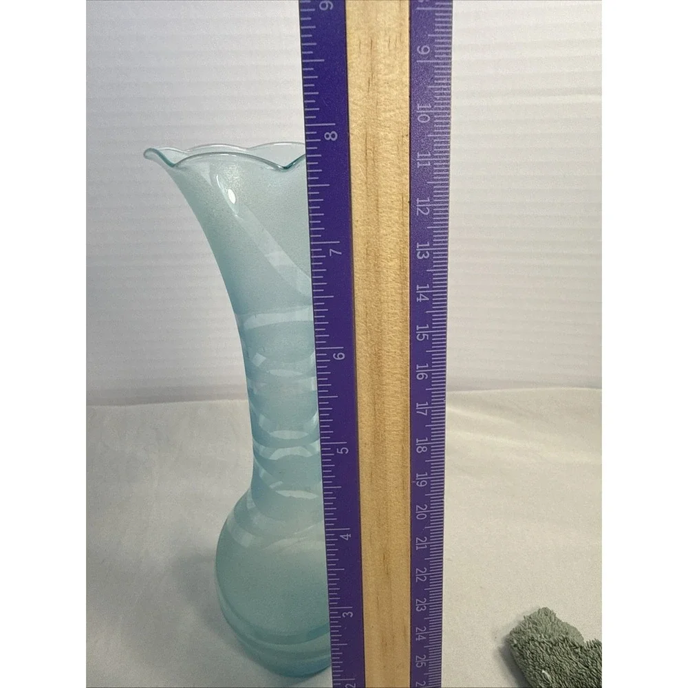 Vintage Light Blue Frosted Art Glass Vase 10